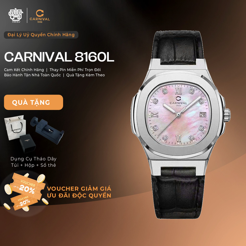 Đồng Hồ Nữ Carnival 8160L-VT-DD-HK Mặt Xà Cừ Hồng, Kính Sapphire Hàng Chính Hãng 1994s WATCH
