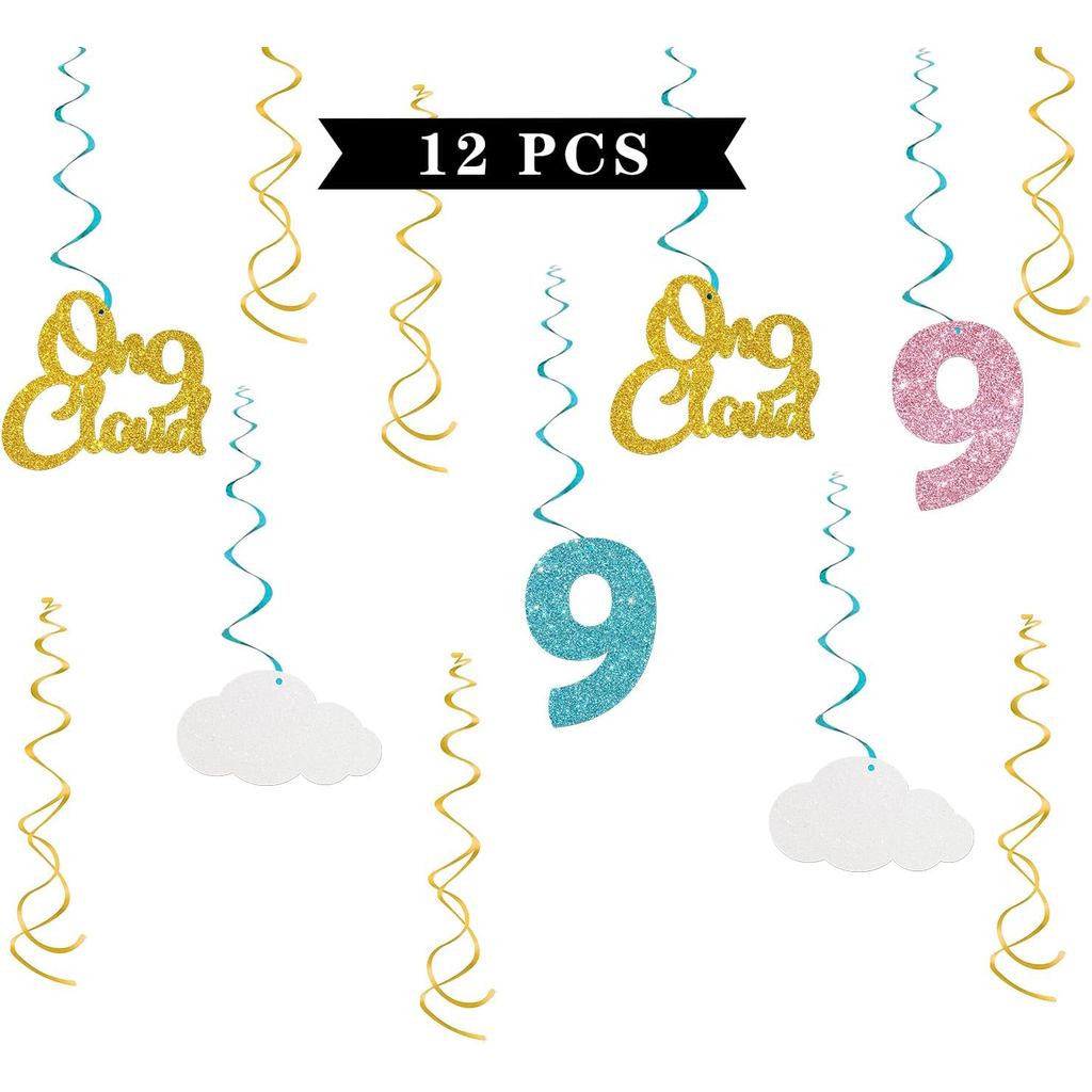 Maicaiffe On Cloud 9 Đồ trang trí xoắn treo - Long lanh 12 chiếc Đồ dùng dự tiệc sinh nhật lần thứ 9