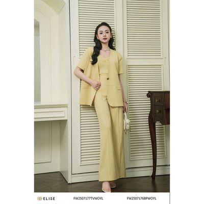 Quần suông vàng bấu mí trước thiết kế Elise mã FW2507176BPWOYL