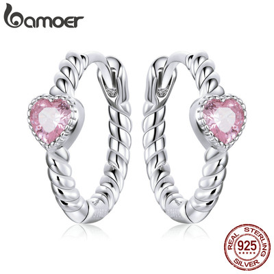 Bamoer Bông Tai Bạc 925 Đính Đá zircon Hồng sce1081