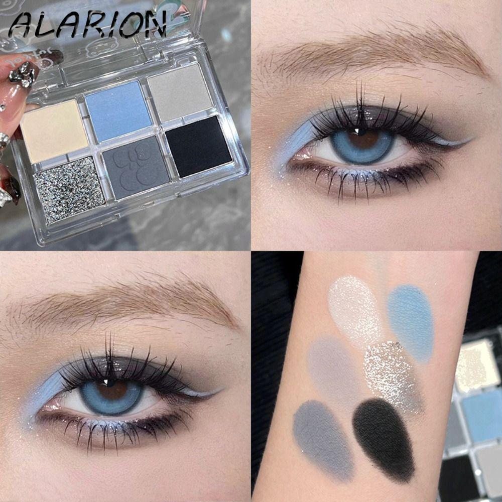 Bảng Phấn Mắt ALARION 6 Màu, Phấn Mắt Khói Xanh Đen Chống Thấm Nước, Di Động Lâu Dài Highlighter Ngọ