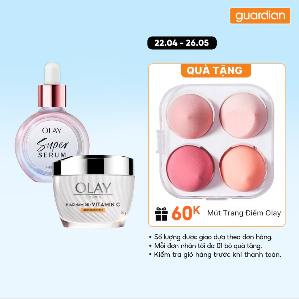 Combo Dưỡng Sáng Serum Olay Super Serum Firms Brightens Hydrates 30Ml & Kem Dưỡng Olay Niacinamide &
