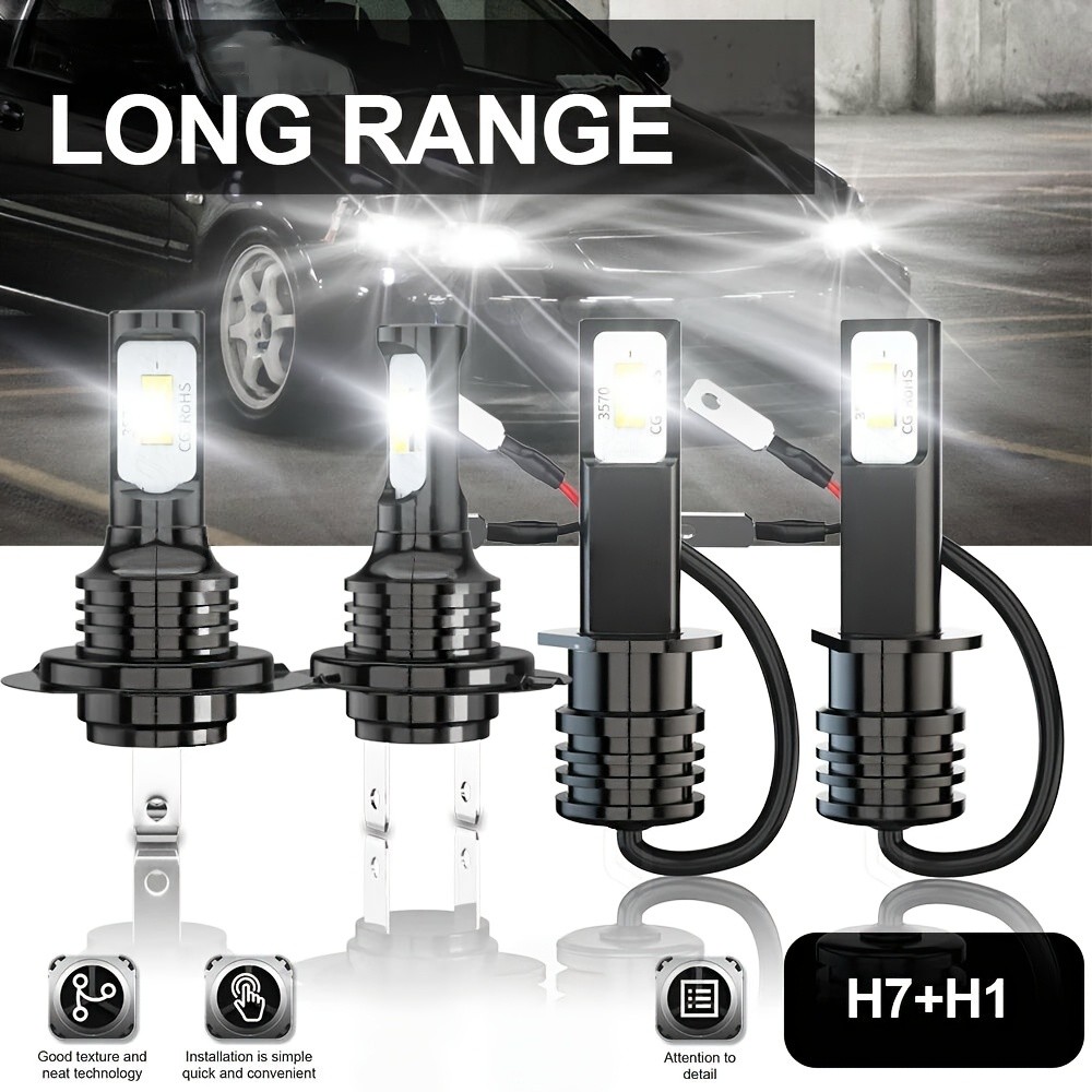 Bộ đèn pha LED kết hợp H1 H7 Bộ bóng đèn chùm cao và thấp siêu sáng Trắng mát 6000k Đèn LED sáng cao