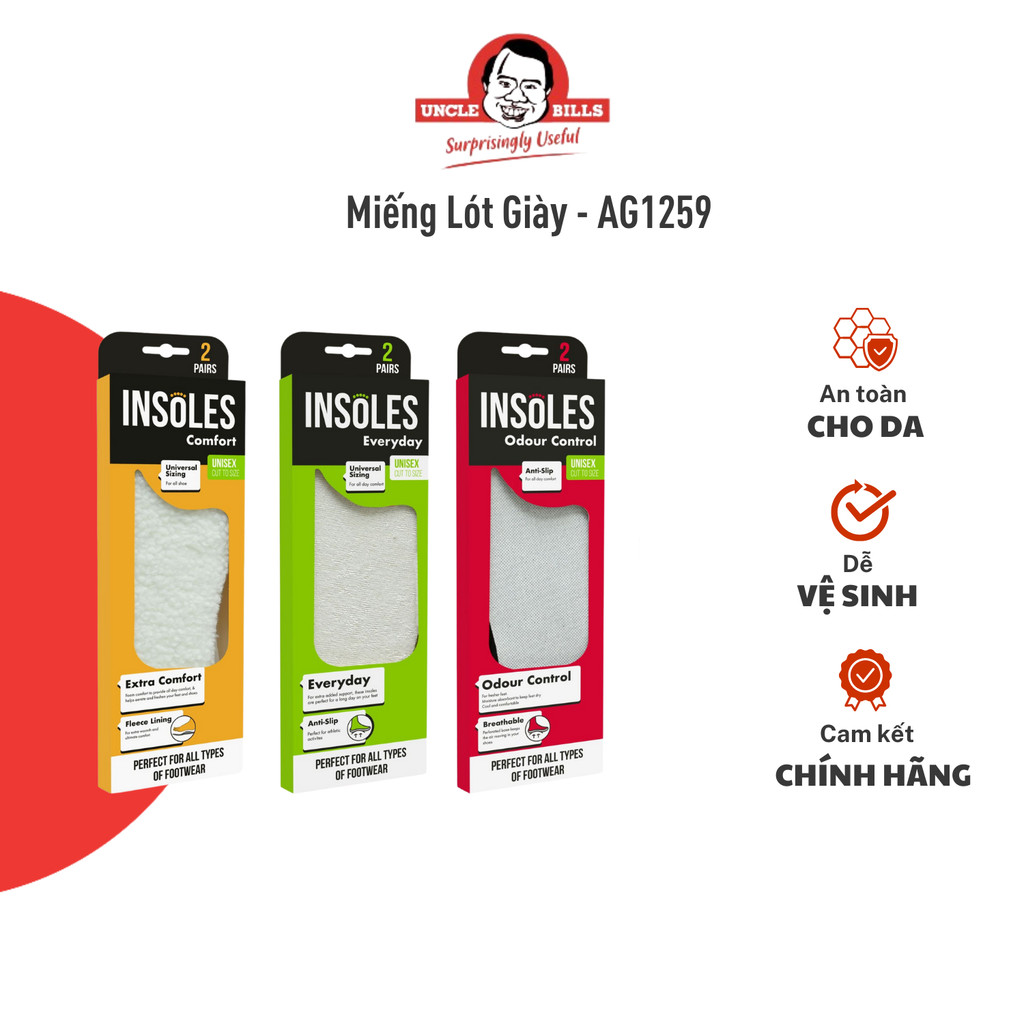 Bộ 2 Đôi Miếng Lót Giày Đủ Size UNCLE BILLS AG1259