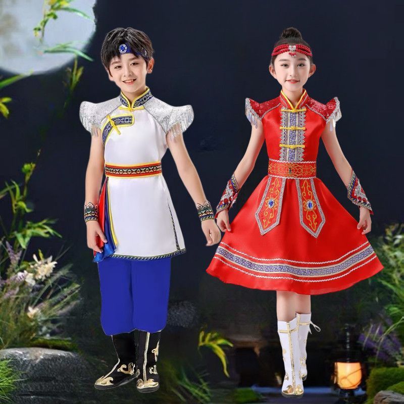 Trẻ Em Mới Mông Cổ Dân Tộc Trang Phục Ngày 1 Trình Diễn Dân Tộc Khiêu Vũ Mông Cổ Ngựa Trắng Thiểu Số
