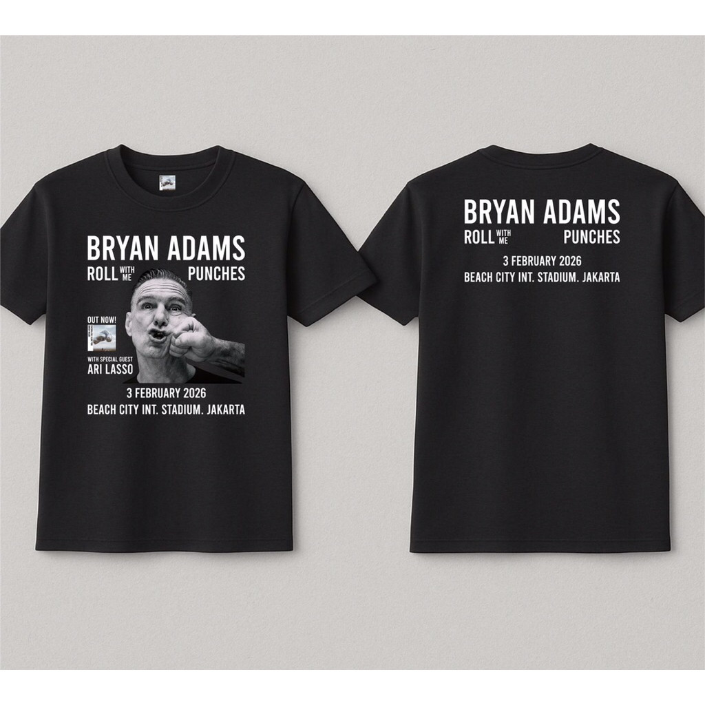 Áo thun ngắn tay màu đen trắng Bryan Adams Roll With The Punches Tour Pattern Rock Concert Style Tho