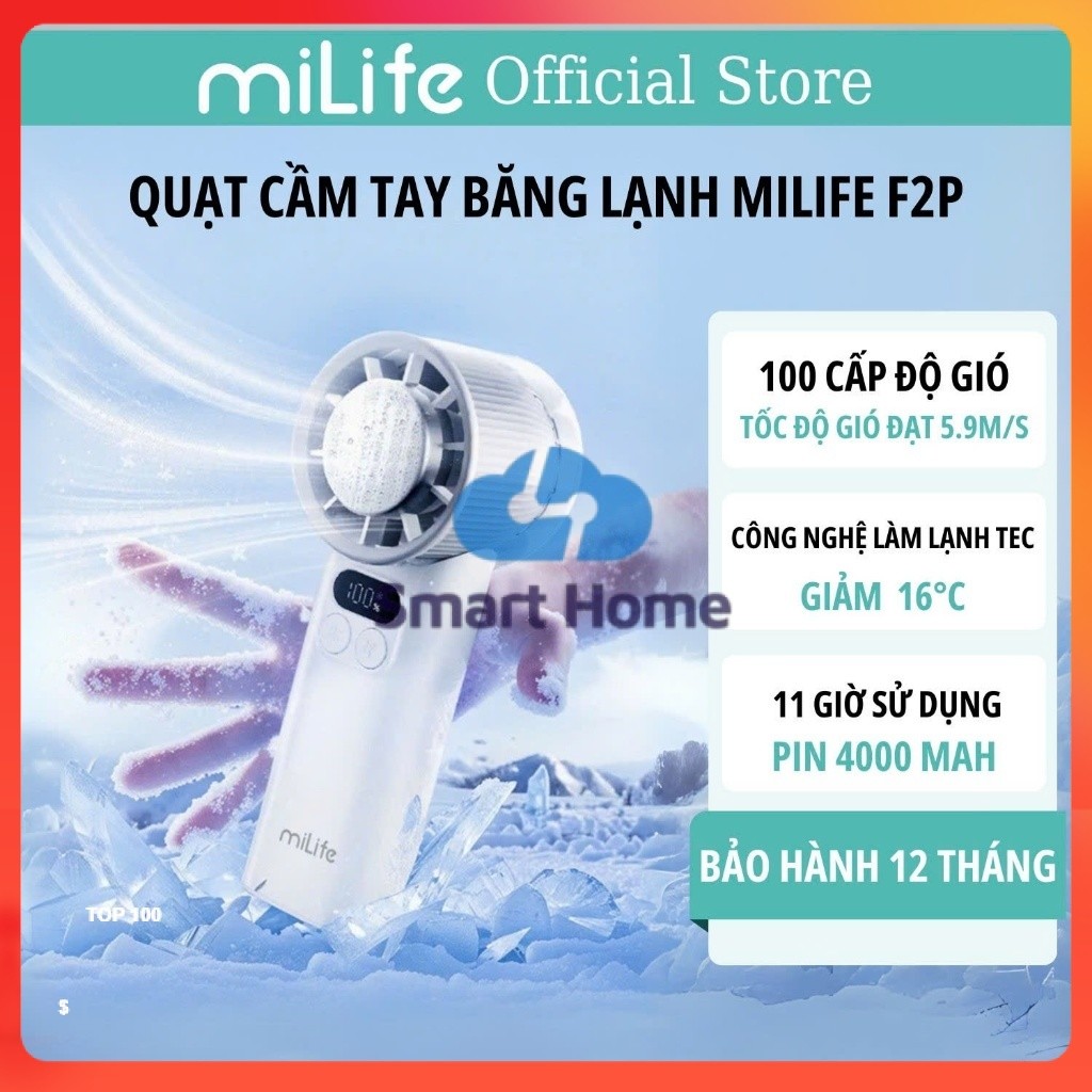 Quạt cầm tay băng lạnh miLife F2P/F3P/ F9P/ F10- 100 cấp độ gió- Bảo hành 12 tháng