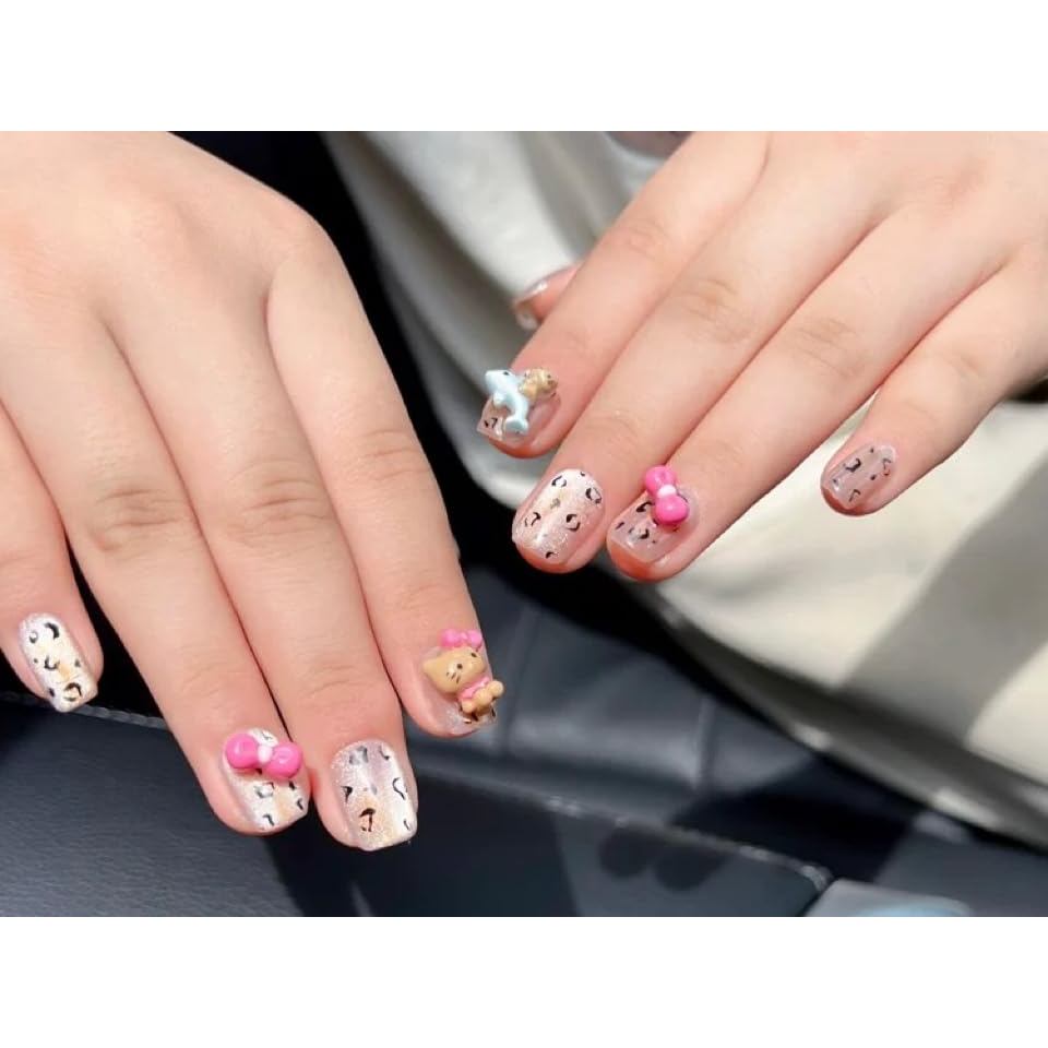 Handmade Press On Nails Cat Eye Leopard New Short Square Fake Nails 10 Cái (M)