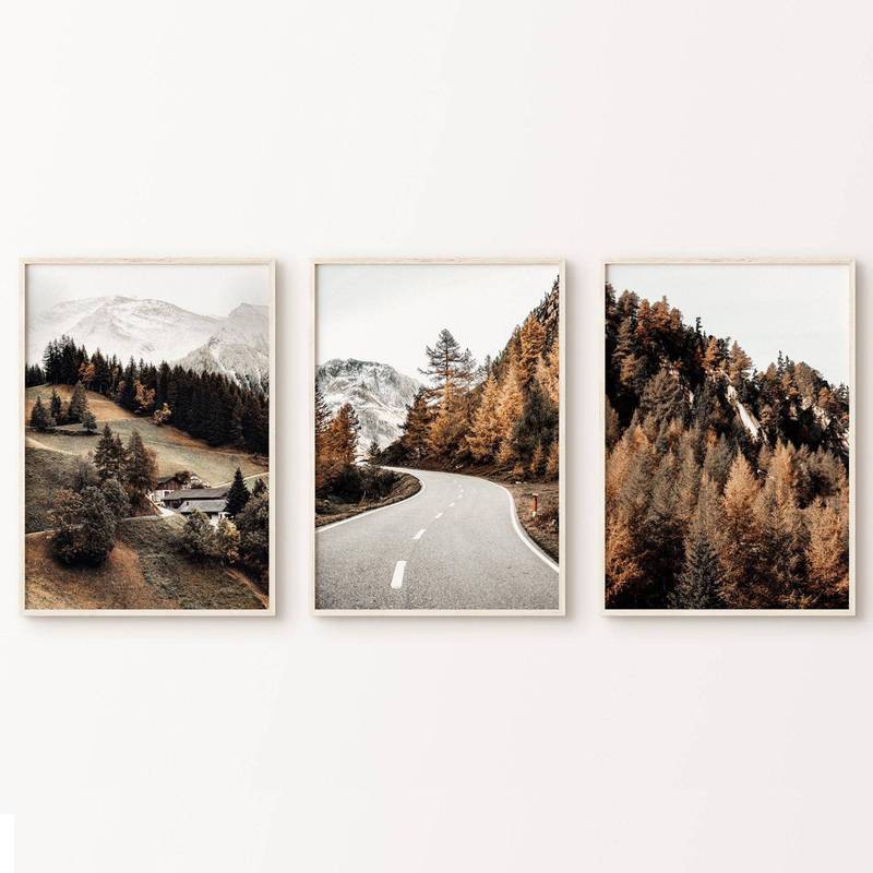 Mùa thu Alpine Road Wall Art Frameless Canvas Chống Thấm Nước Thiên Nhiên Trang Trí Phòng Khách