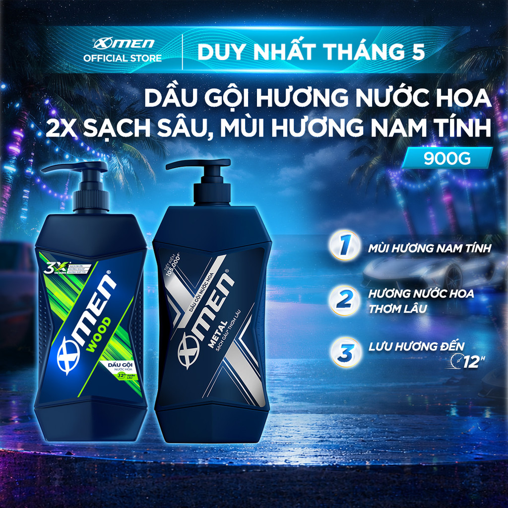 [Dung Tích Lớn] Dầu Gội Nam Xmen 900g Wood/Fire/Metal - Mùi Hương Nam Tính 2X Sạch Sâu