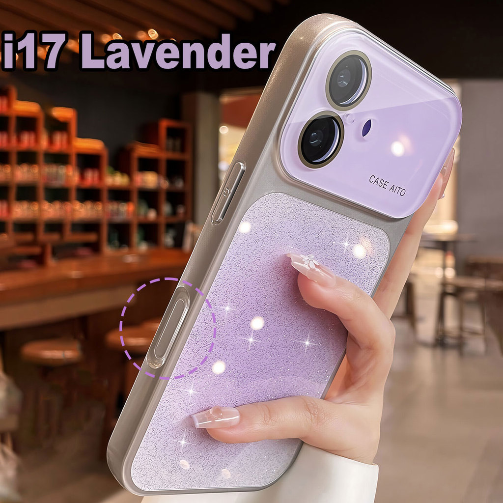 I17 Oải Hương Lấp Lánh Cửa Sổ Lớn Bảo Vệ Ống Kính Cho iPhone 16 17 Pro Max Ốp điện thoại 14PRO 16PRO