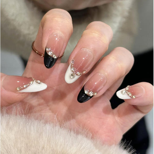 Cat Eye French Almond Bộ móng tay giả có keo dán Móng tay giả Ấn vào móng tay