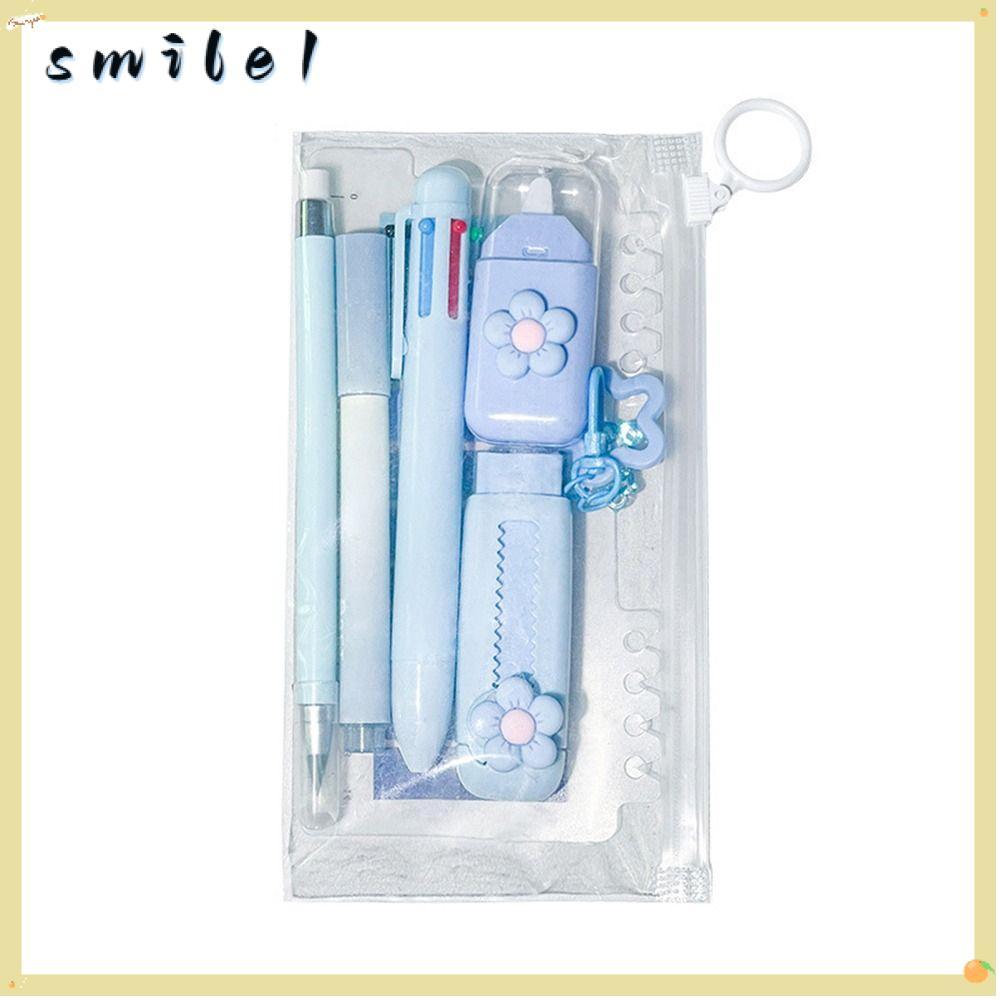 Bộ 7 văn phòng phẩm dễ thương SMILE, Bộ viết tab chỉ mục theo chủ đề hoa, Bút nhiều màu 5 trong 1 Pu