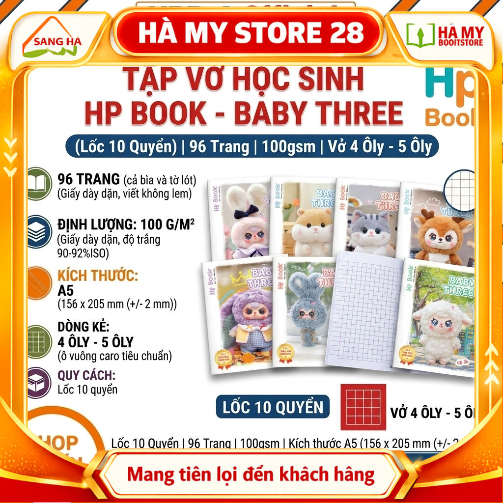 COMBO 10 QUYỂN TẬP VỞ HỌC SINH CAO CẤP 96 TRANG GIẤY DÀY 100GSM – VỞ 4 Ô LY / 5 Ô LY