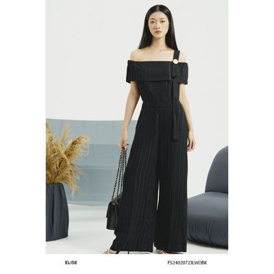 Jumpsuit dài đen kim tuyến dây vai trễ thiết kế Elise FS2402072JLWOBK