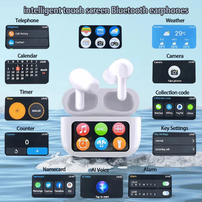 Màn hình màu A9Pro Cảm ứng ANC Khử tiếng ồn Tai nghe Bluetooth cuộc gọi thể thao trong tai không dây