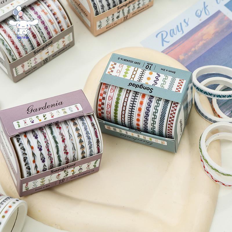 [San] 10Rolls Slim Basic Washi Tape Scrapbooking Supplies Washi Tape Set Rainbow Cinta Adhesiva Deco