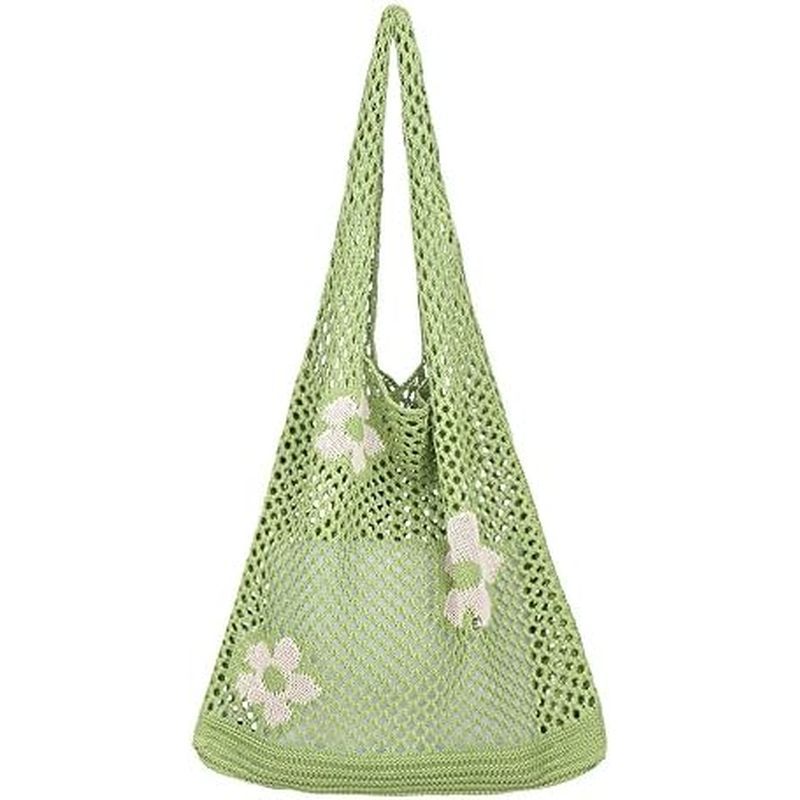 Ovida Crochet Tote Bag Mesh Beach Bag Fairycore Hobo Fairy Grunge Aesthetic Shoulder Bag Y2k Purse f