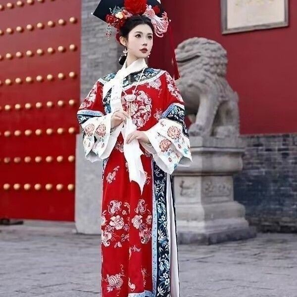 Công nghiệp nặng Giả Thêu In Phong Cách Nhà Thanh Hình Concubine Trang Phục Cổ Nhà Thanh Trang Phục 