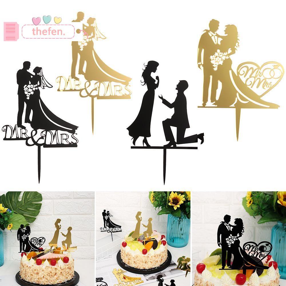 THEFEN Cake Topper DIY Crafts Romantic Black Gold Bride Groom Mr Mrs