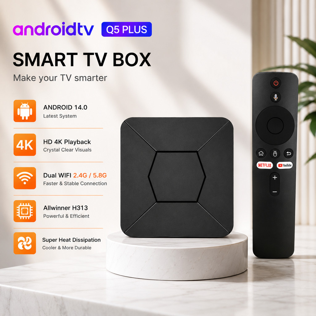 TV Box Android 14 Allwinner H313 Hỗ Trợ 4K HDR Wifi 2.4G 5.8G Bluetooth 5.4 Voice Remote Cho Smart T