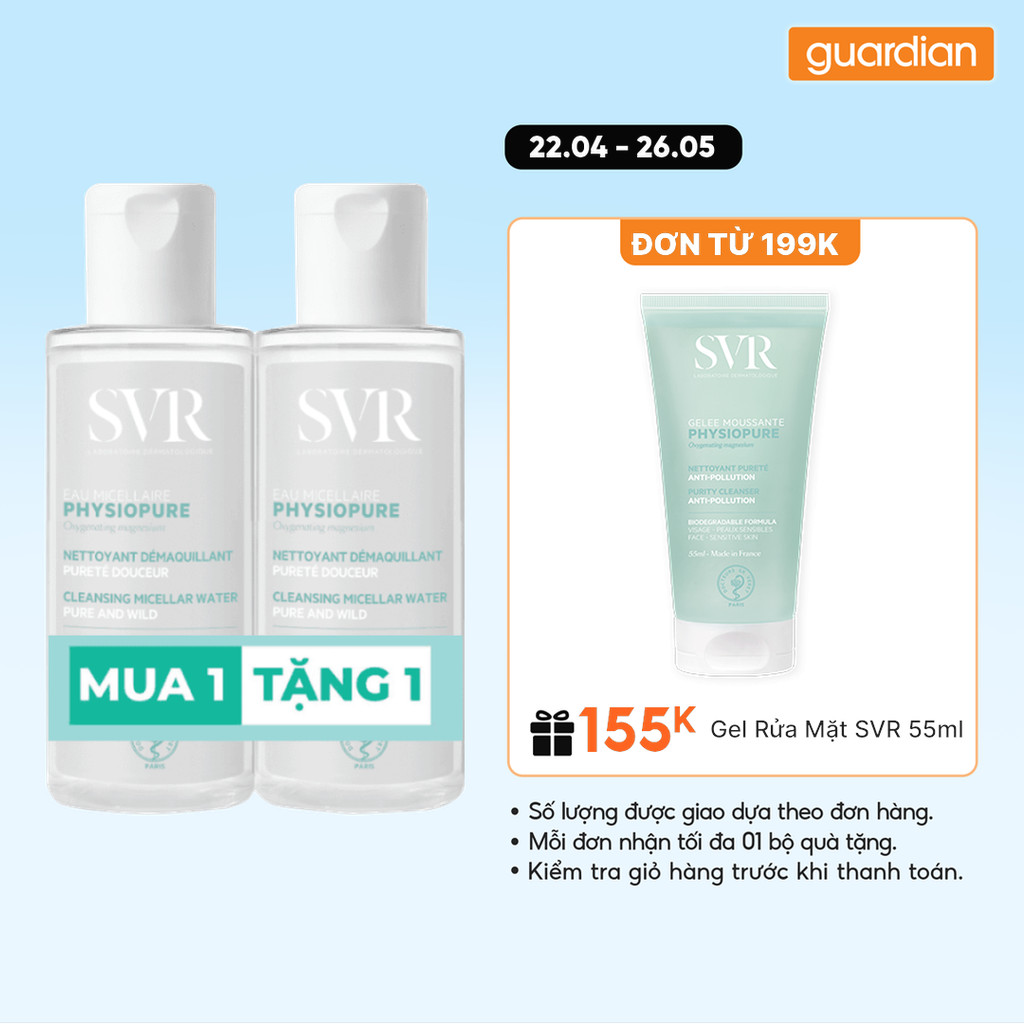 Combo Nước Tẩy Trang Cho Da Nhạy Cảm SVR Physiopure Eau Micellaire 75ml | Guardian Việt Nam