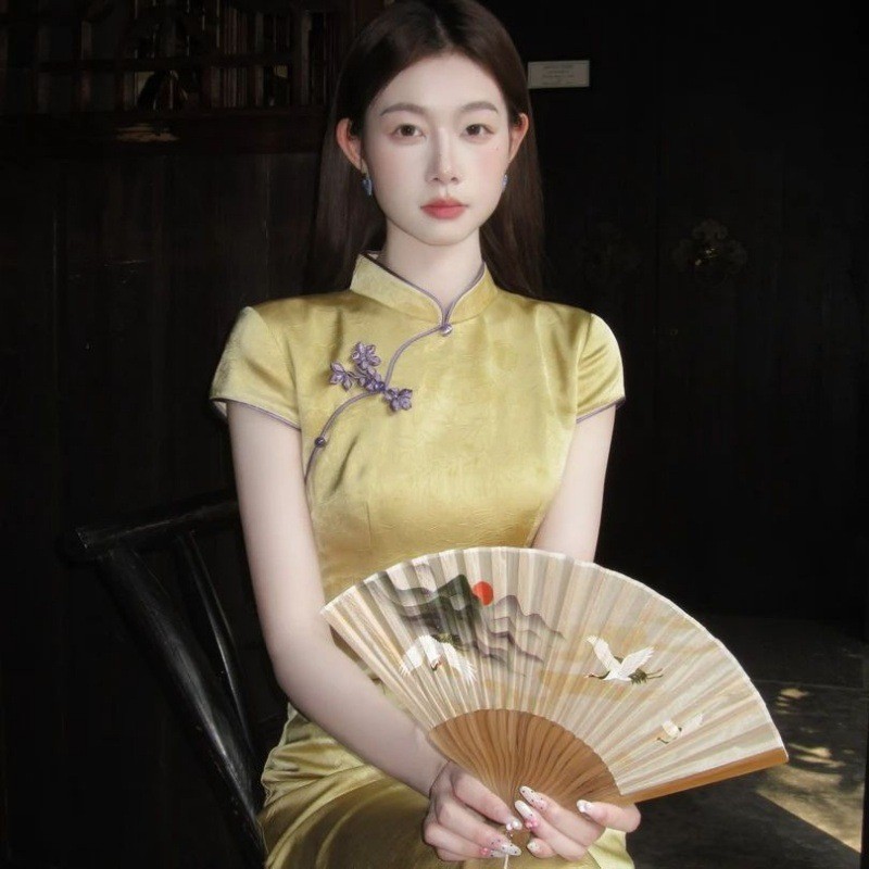 Đầm sườn xám Luzhou Yue phong cách Trung Hoa retro sang trọng, phù hợp mùa hè