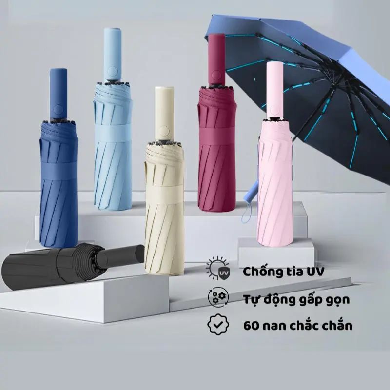Ô Che Mưa Chống Thấm Nước Cực Tốt 60 Nan Thép Không Tự Động Gấp Gọn Chống Tia UV
