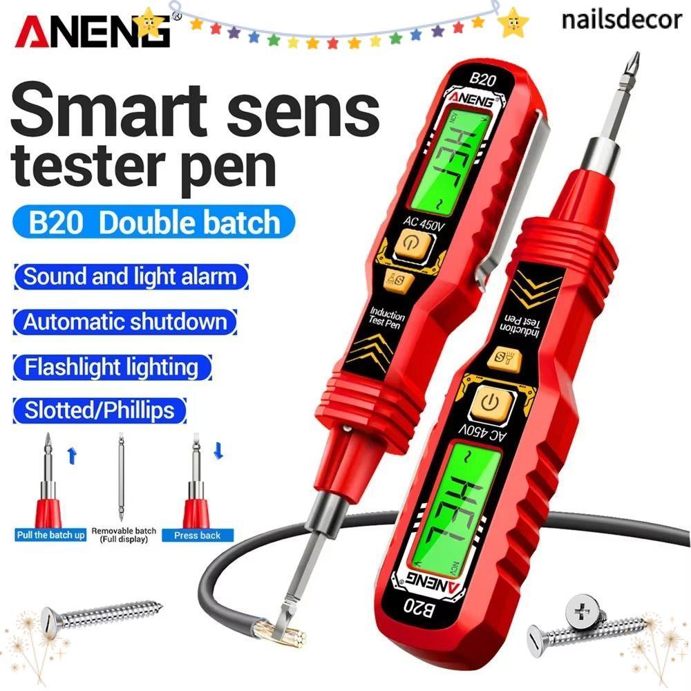 Bút thử điện áp NAILSDECOR, Máy dò điện áp hiển thị kỹ thuật số báo động Buzzer, ANENG B20 Bút cảm ứ