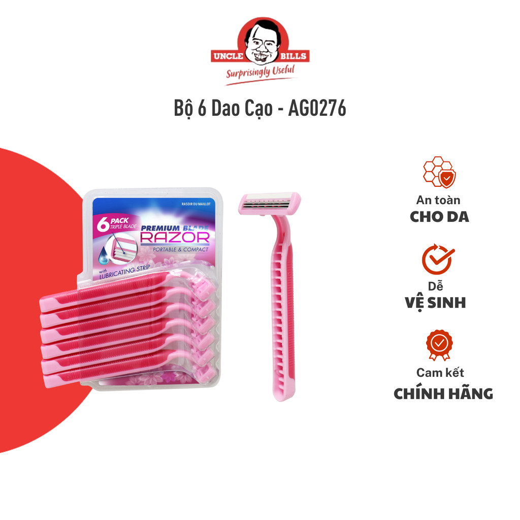 Bộ 6 Dao Cạo 3 Lưỡi UNCLE BILLS Dành Cho Làn Da Cả Nam Nữ Sắc Bén Êm Ái Cao Cấp - AG0276
