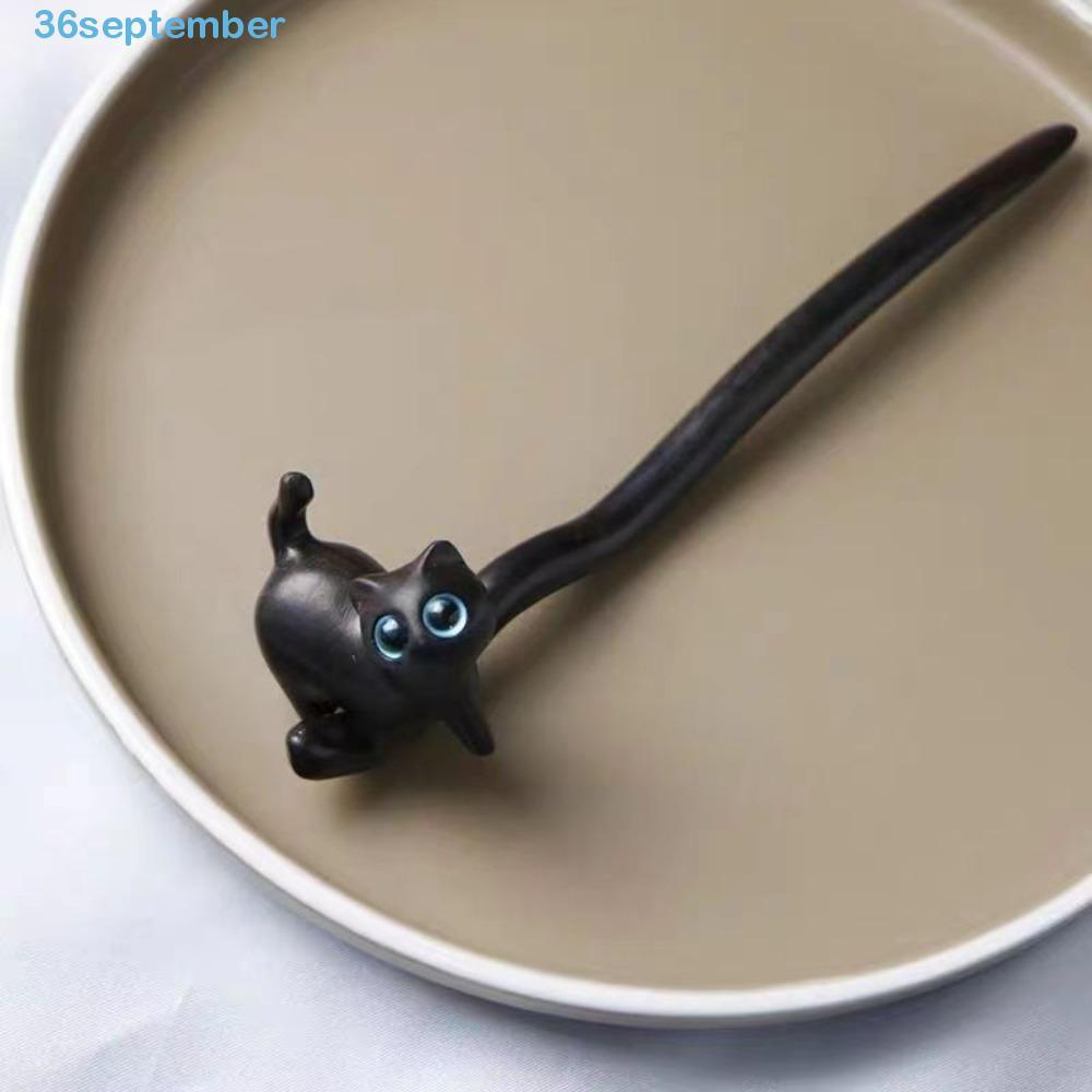 Kẹp tóc mèo gỗ đàn hương NHẬT NHỚ, Mũ lưỡi trai bằng gỗ Blackwood Kitty Hair Stick, Phụ kiện Hanfu h
