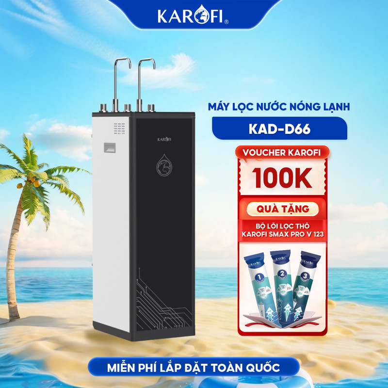 [TẶNG BỘ LÕI] Máy lọc nước nóng lạnh 11 lõi chính hãng Karofi KAD-D66, màng RO Mỹ, Bảo hành 36 tháng