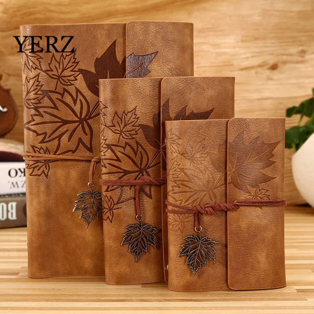 YERZ Travelers Vintage Notebook, Da PU Trống Da PU Kraft Notebook, Loose-leaf Notebook A7 / A6 / A5 
