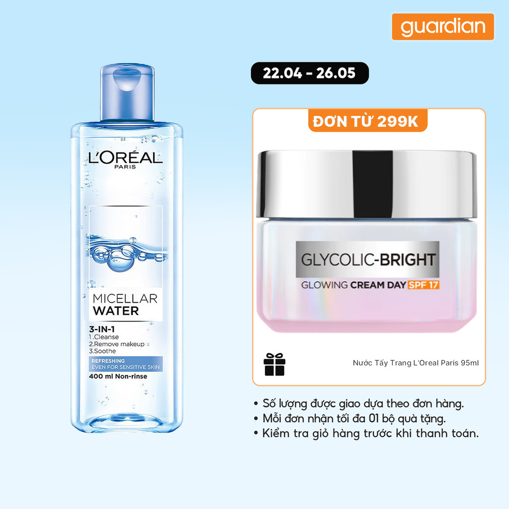 Nước Tẩy Trang L'Oréal Paris 3 In 1 Micellar Water Làm Tươi Mát Da Guardian 400Ml
