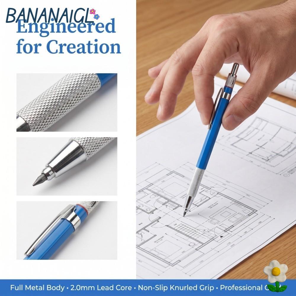 BANANA1GL 2 Bút chì soạn thảo kim loại, Bút chì cơ học 6in Smooth Grip 2.0mm, Sử dụng hàng ngày bền 