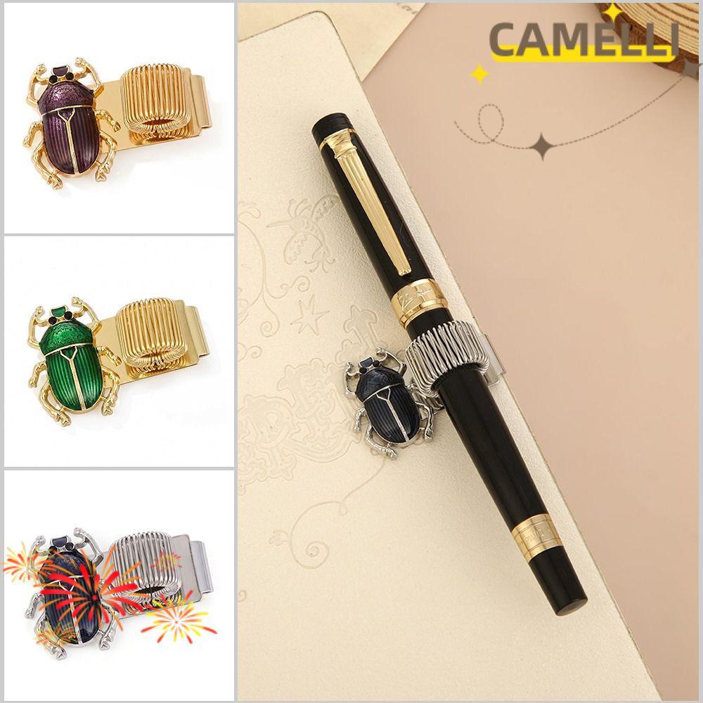CAMELLIK3 Scarab Beetle Pen Clip, Kẹp bút kim loại đàn hồi, có vòng bút Scarab Beetle Spring Pen Kee