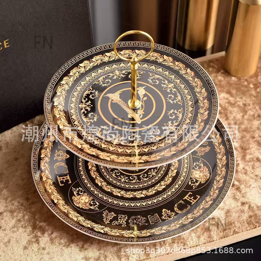Medusa Bone Porcelain Cake Dessert Plate Double-Layer Plate with In-Glaze Color10Inch Plate8Inch Pla