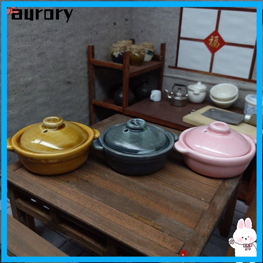 Đồ dùng nhà bếp AURORY, Đồ nội thất nhà bếp nhà búp bê đa năng thu nhỏ, Gốm sứ đa chức năng dễ thươn