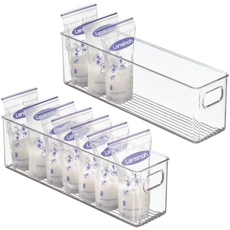 mDesign Plastic Long Stackable Storage Organizer Container, Organization Bin w/Handles for Kitchen, 