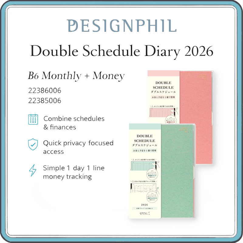 Midori Double Schedule 2026 B6 Monthly Planner in Pink and Blue Green (Start from October 2025)