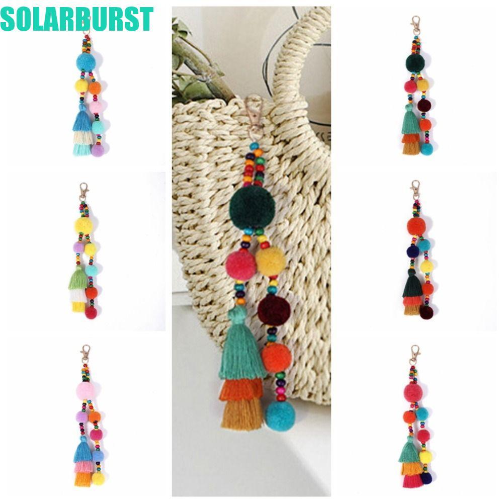 SLARBURST Boho Style Hair Ball Tua Rua Móc Khóa, Phong Cách Boho Nhiều Màu Sắc Phong Cách Boho Móc K
