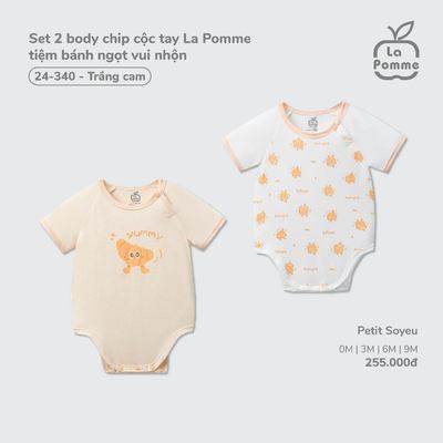 Set 2 body chip cộc tay La Pomme tiệm bánh ngọt vui nhộn - Sợi Petit Soyeu thoáng mát – Bé gái/trai - 0M - 9M