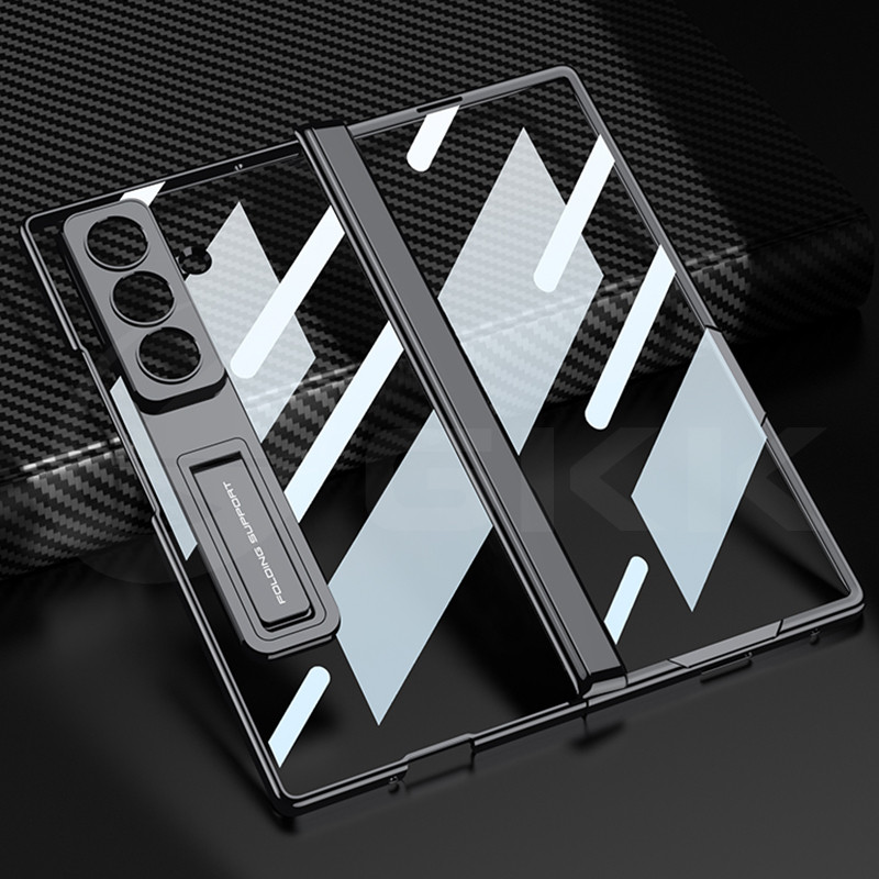 LUSHUO Bản Lề Mạ Trong Suốt Dành Cho Galaxy Z Fold 7 Màn Hình Mặt Trước Kính Bảo Vệ Đứng Bao Da Cho 