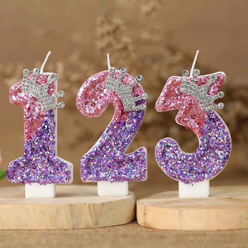 2 Sinh Nhật Nến Bánh Topper Đổi Màu Sáng Tạo Số 2 Nến Công Chúa Vương Miện Cô Gái 1 Chúc Mừng Sinh N