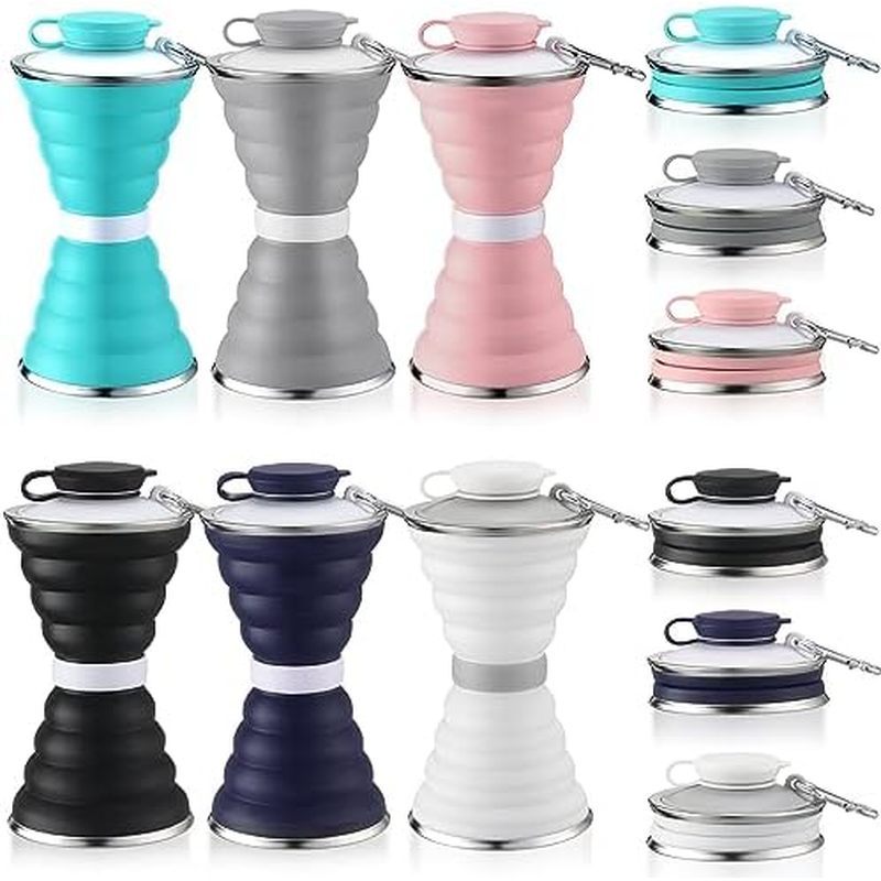 Nuenen 6 Pcs Collapsible Water Bottles 17 oz Silicone Foldable Water Bottles Portable Travel Water B