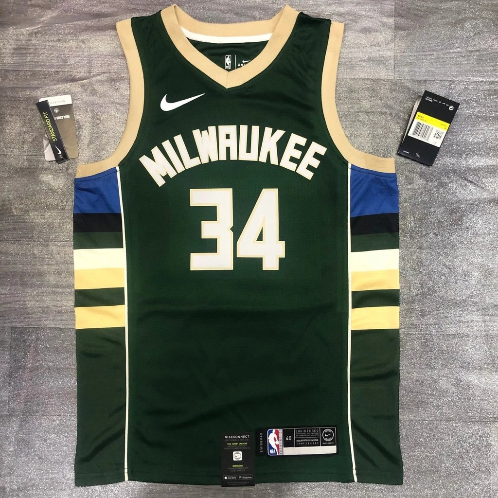 Nike NBA Bucks Cổ chữ V Homestay / Away SW Áo đấu ép nóng Antetokounmpo White No. 34 Adeto Kumbo