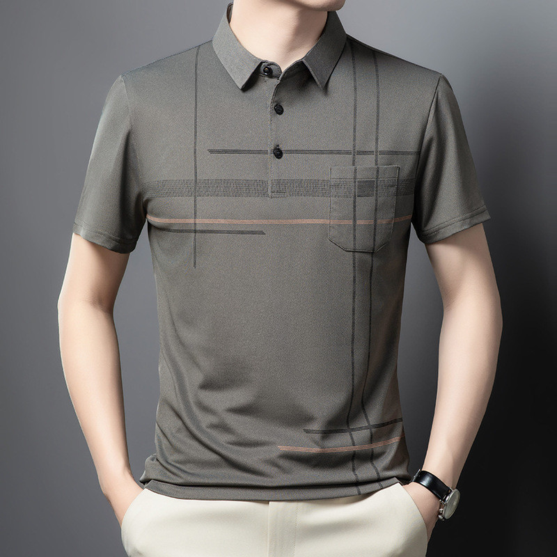 Summer Men's Short-Sleeved T-shirt Middle-Aged and Old Father Clothes Base Shirt Real Pocket Men's T