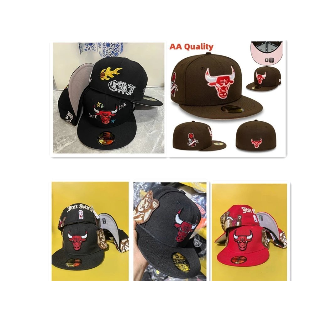 Chicago Bulls Bulls Mũ chống điều chỉnh Hip Hop Mũ vành phẳng 59FIFTY Mũ số mũ Full Cap Armband Size