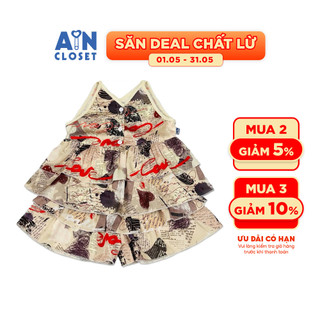 Bộ quần áo Ngắn bé gái hoạ tiết Nâu Love Lụa Silk Pháp - AICDBGILHVZV - AIN Closet