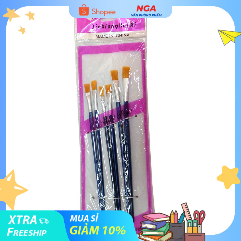[COMBO 2 BỘ] Cọ vẽ bộ (6 cây/bộ), cọ đầu dẹp (03411)